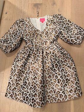 Lilly Pulitzer White and Brown Leopard-Print Midi Dress